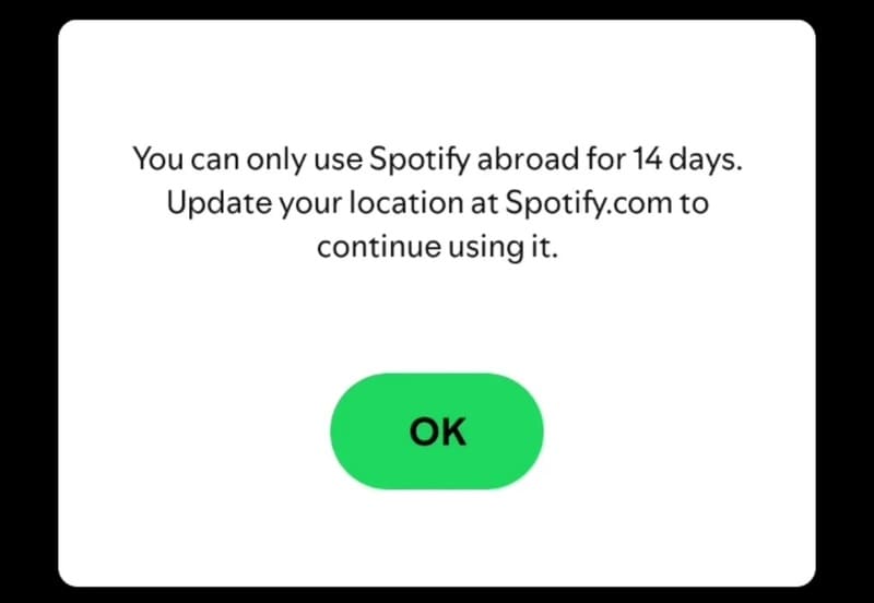 خطای “You can only use Spotify abroad 14 days”