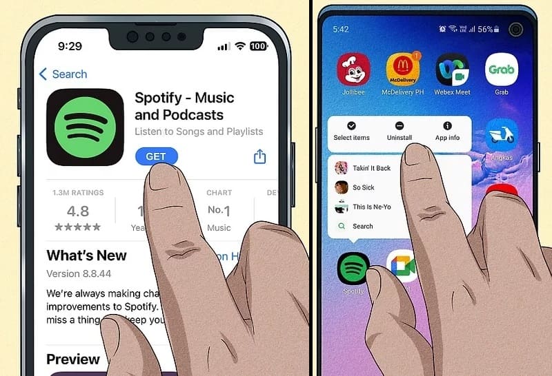 حذف و نصب مجدد اپلیکیشن اسپاتیفای