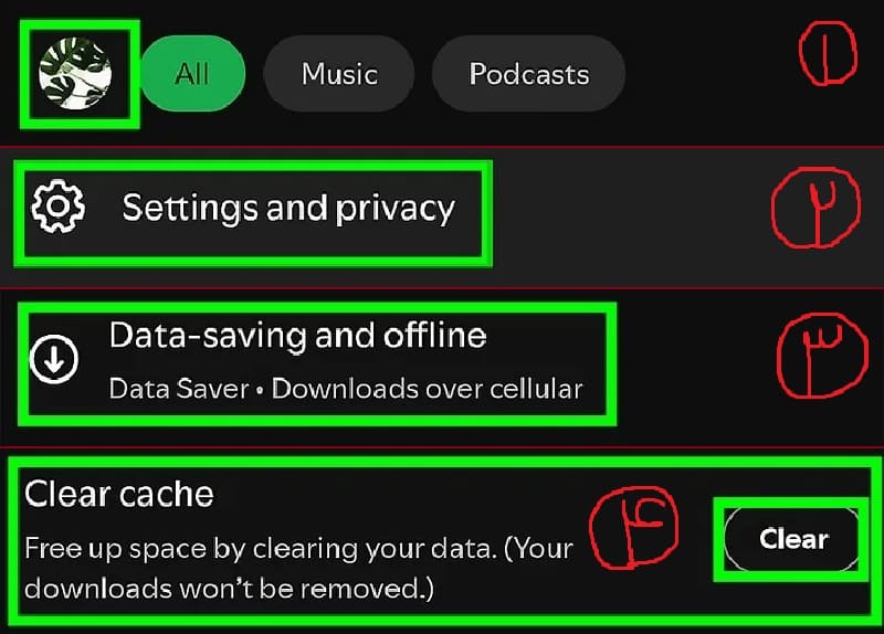  برای رفع مشکل پلی نشدن آهنگ در اسپاتیفای، کش برنامه را پاک کنید